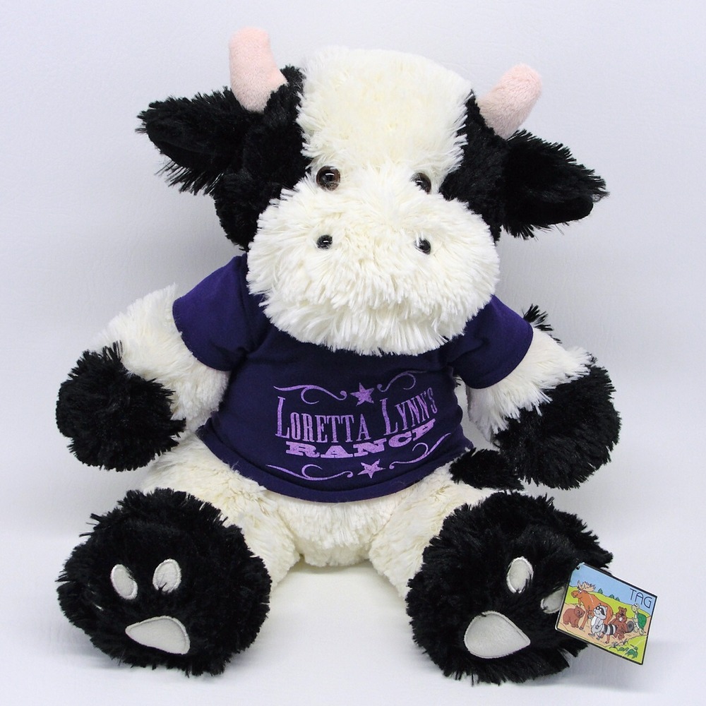 Black and White Cow Plush Loretta Lynn Ranch Tee Souvenir Stuffed Animal 12 Inch